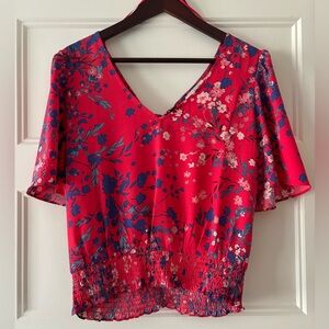 Pink Floral Flutter Sleeve Blouse Size M